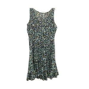 Sandra Darren floral green and brown sleeveless dress sheer size 14